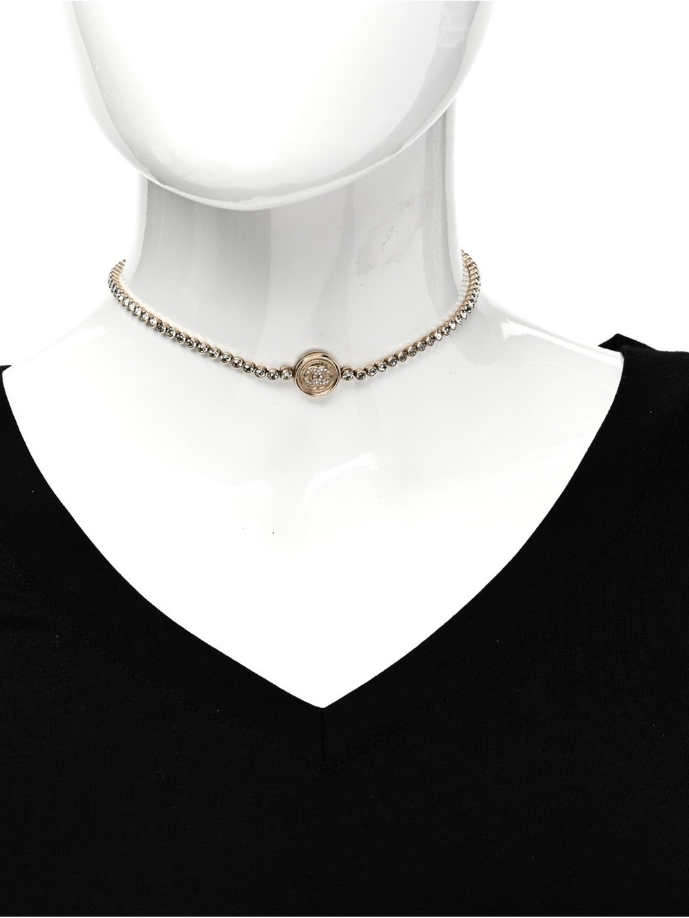 No Brand - Gold-Tone Rhinestone Chocket Necklace with Center Medallion